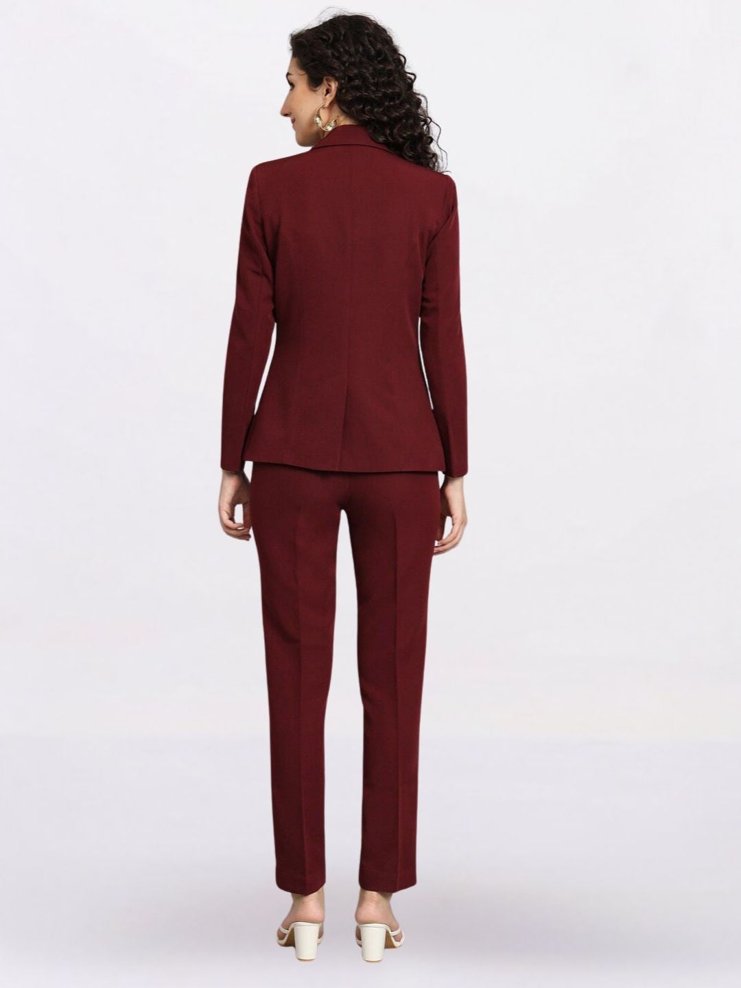 Women Maroon Single-Breasted Formal Pantsuit
