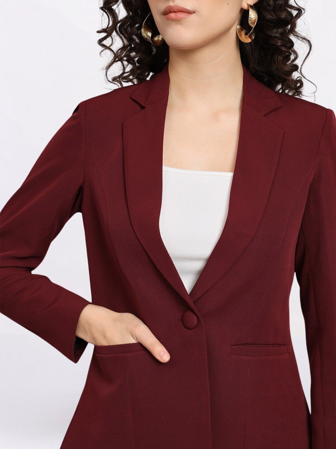 Women Maroon Single-Breasted Formal Pantsuit