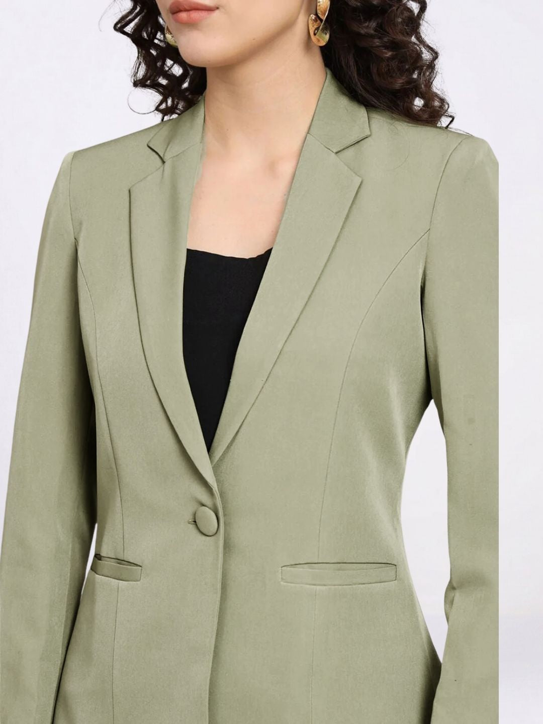 Women Olive Green Single-Breasted Formal Pantsuit