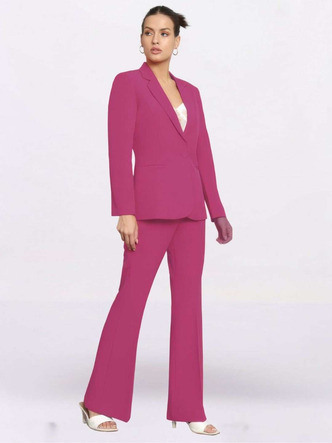 Women Hot Pink Single Breasted Formal Powersuit