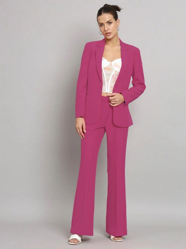 Women Hot Pink Single Breasted Formal Powersuit Women Hot Pink Single Breasted Formal Powersuit
