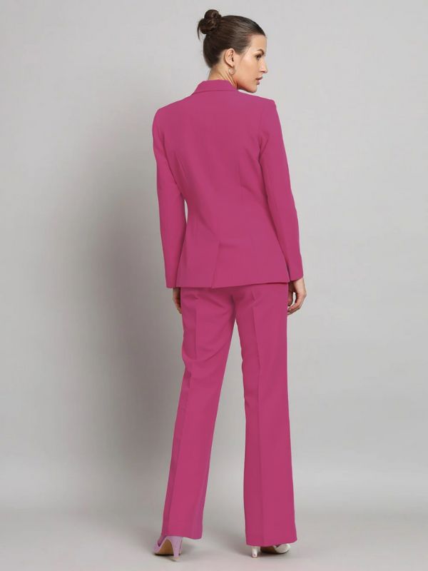 Women Hot Pink Single Breasted Formal Powersuit