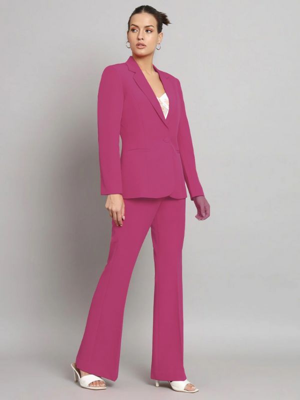 Women Hot Pink Single Breasted Formal Powersuit