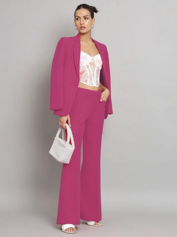 Women Hot Pink Single Breasted Formal Powersuit
