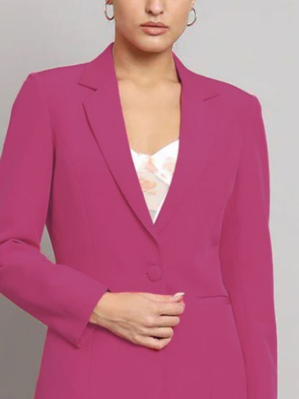 Women Hot Pink Single Breasted Formal Powersuit