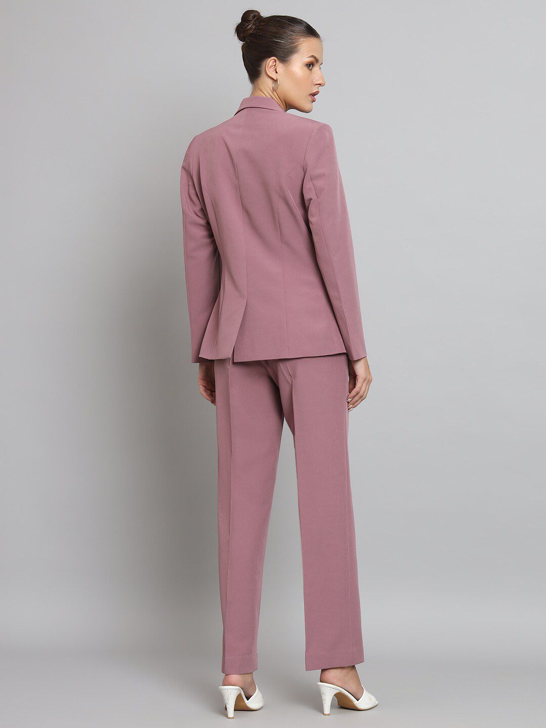 Notch Collar Stretch Pant Suit- Dusty Pink