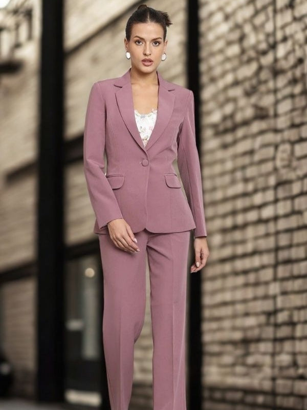 Women Dusty Pink Fit Single Breasted Formal Pantsuit