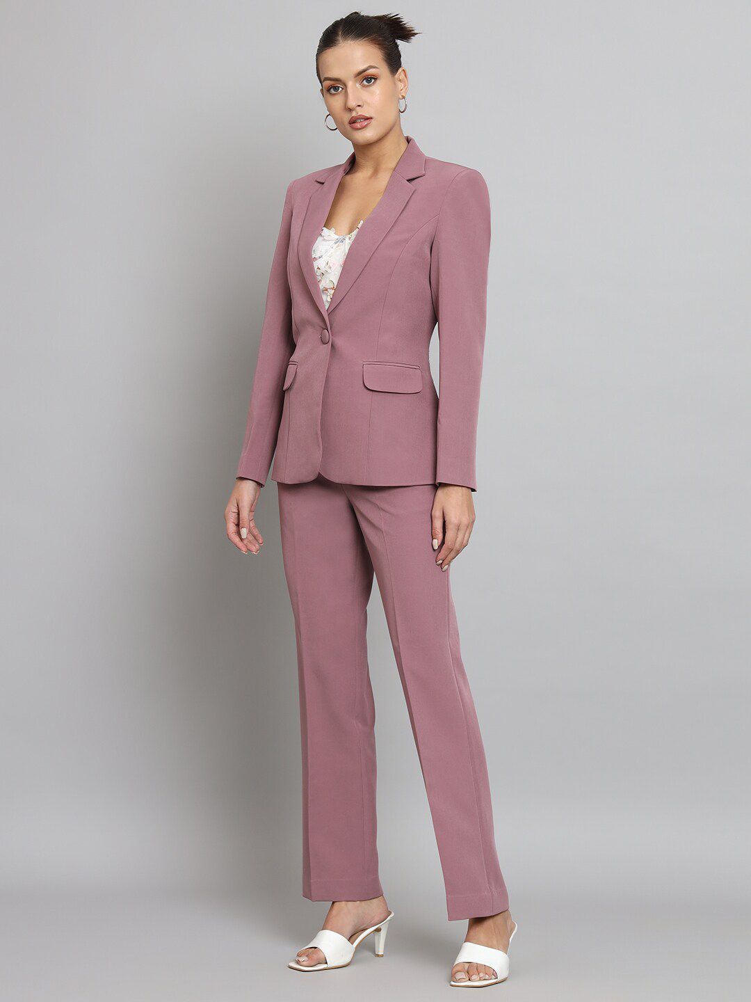 Women Dusty Pink Fit Single Breasted Formal Pantsuit