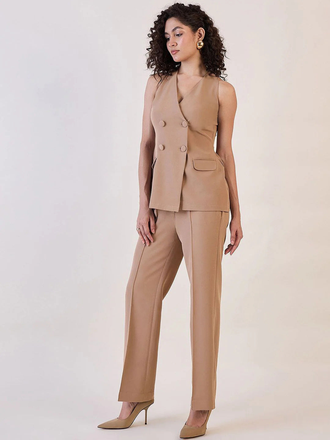 Women V-Neck Sleeveless Top With Trousers