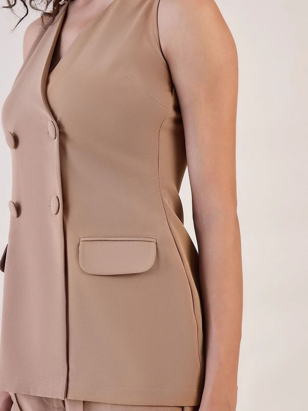 Women V-Neck Sleeveless Top With Trousers Co-ord set