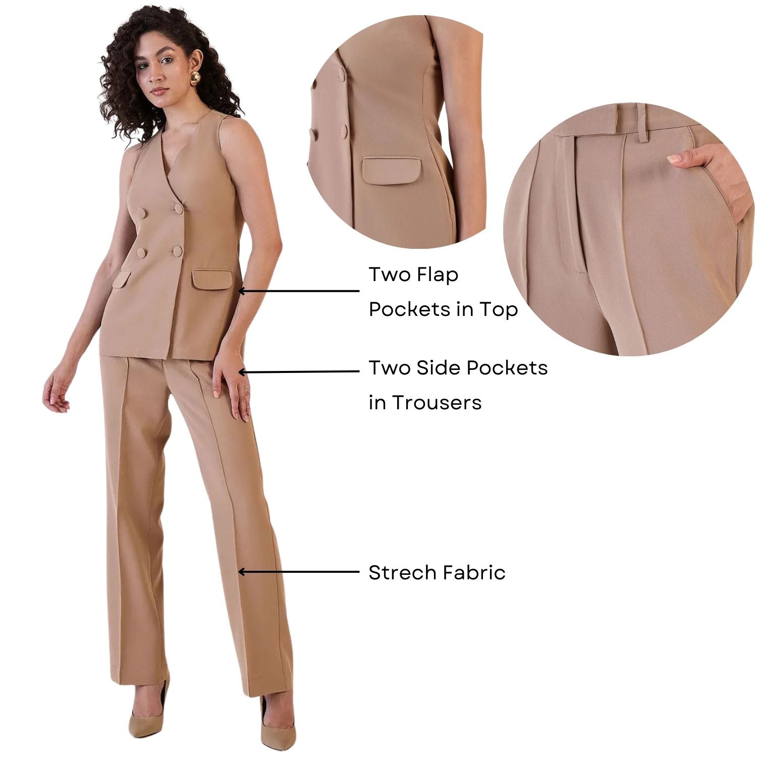 Women V-Neck Sleeveless Top With Trousers