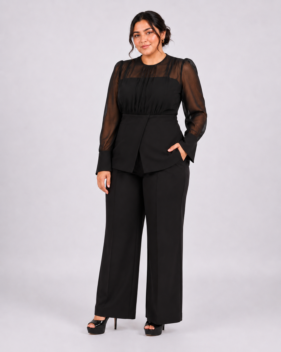 Women Black Solid Top With Trouser