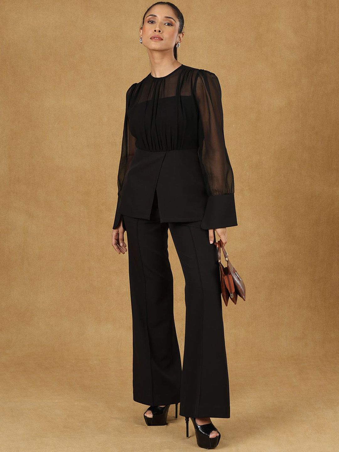 Women Black Solid Top With Trouser