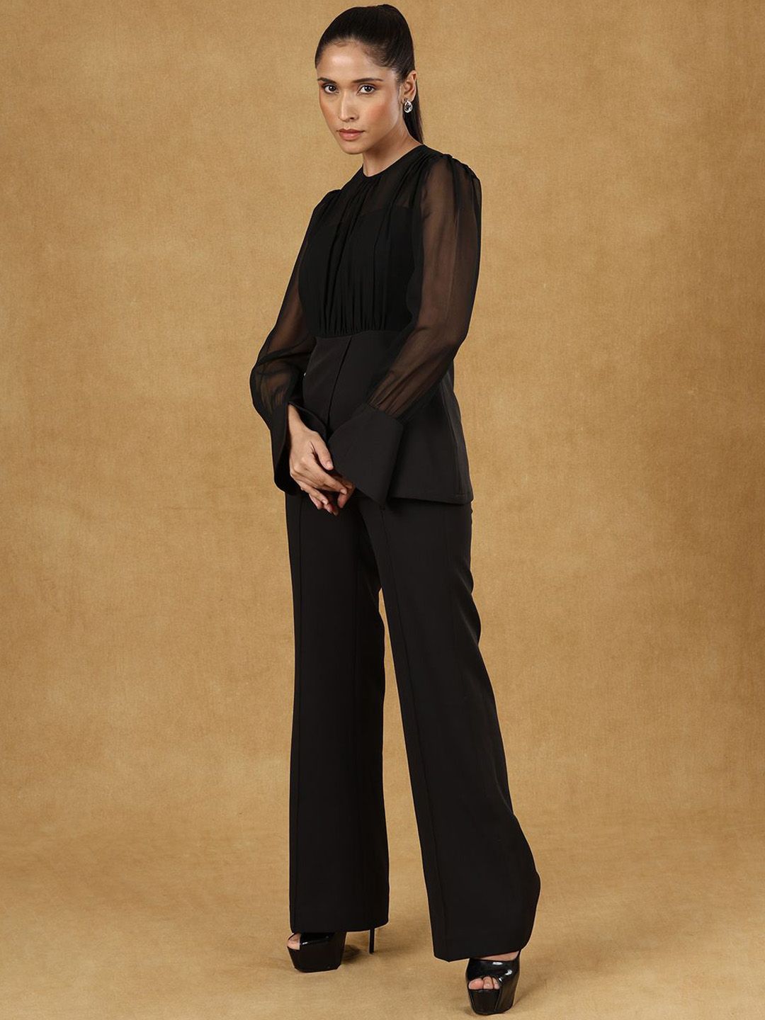 Women Black Solid Top With Trouser
