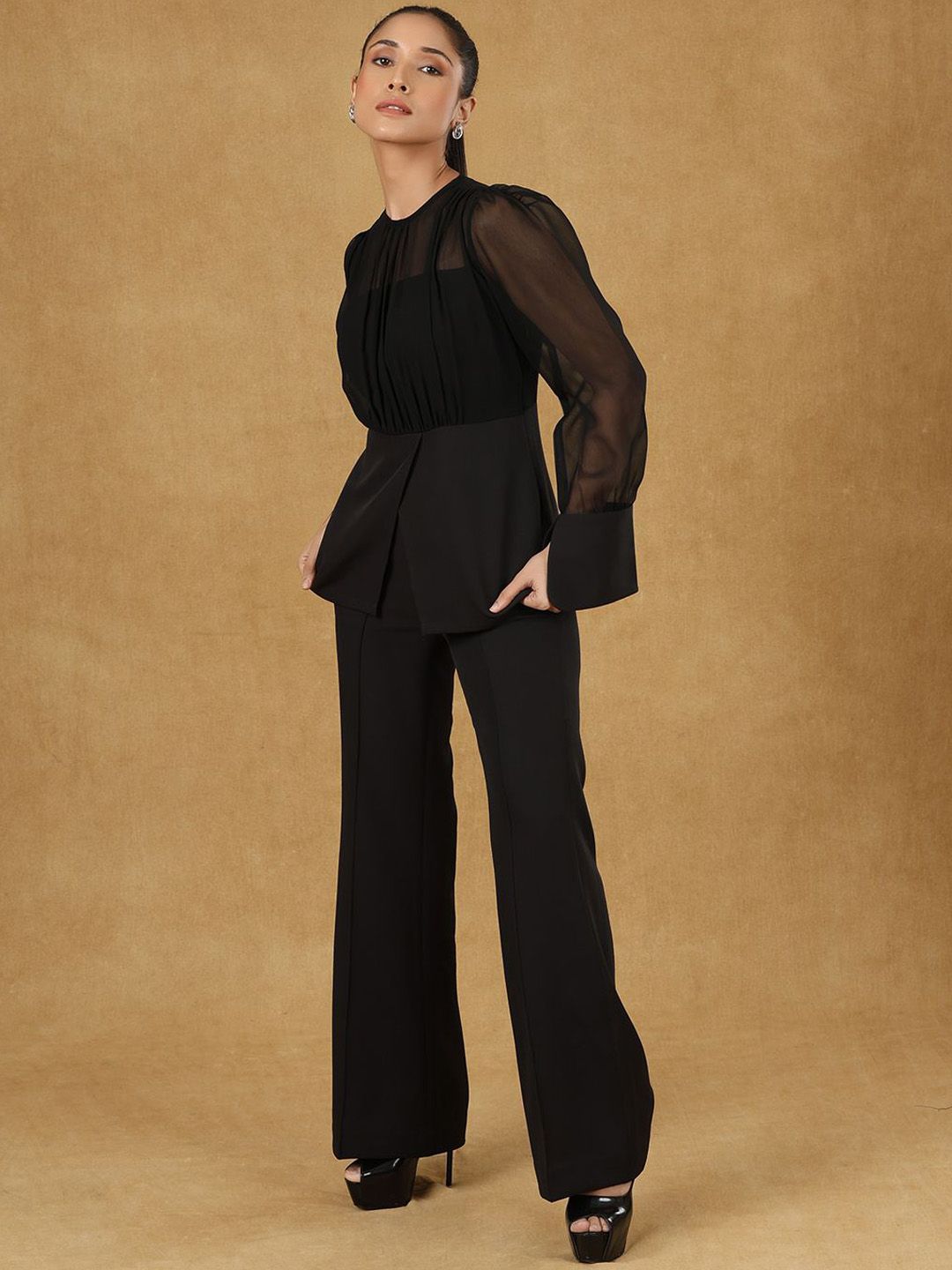 Women Black Solid Top With Trouser