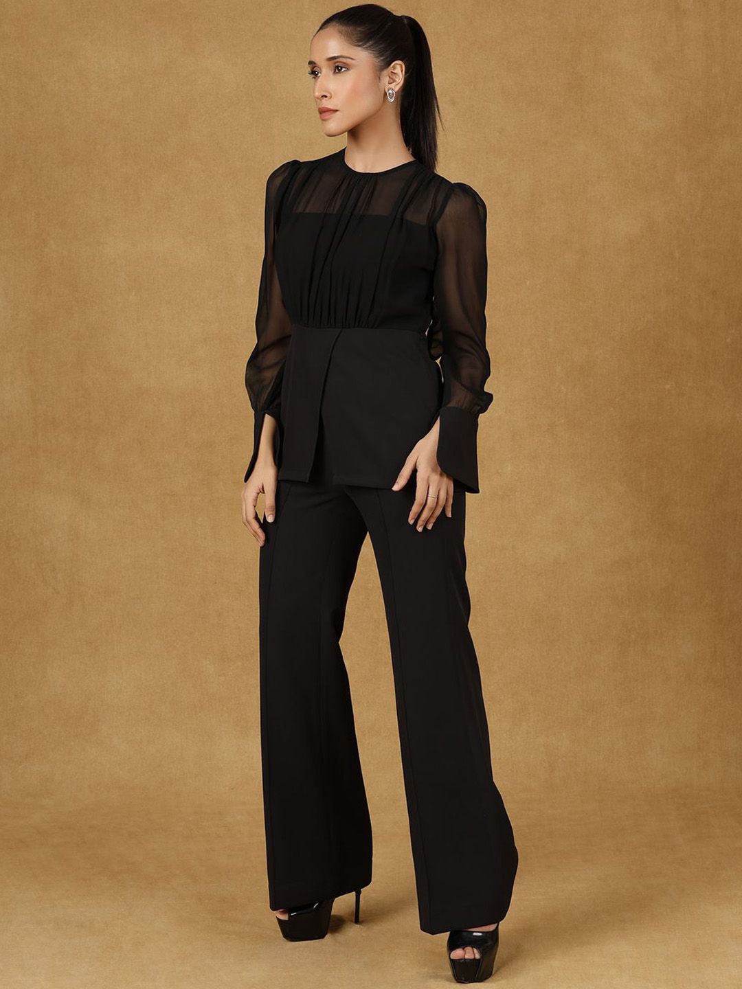 Women Black Solid Top With Trouser
