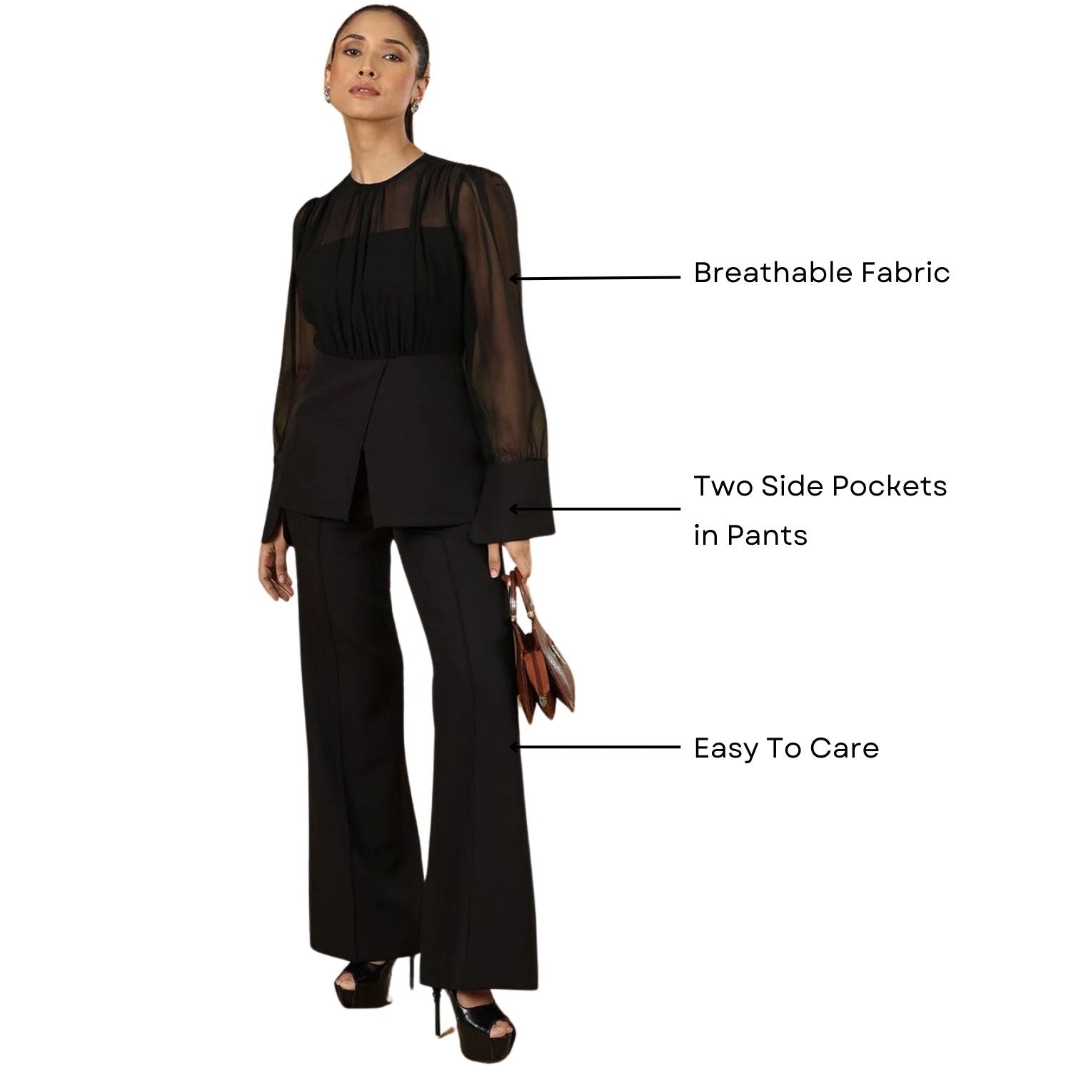 Women Black Solid Top With Trouser