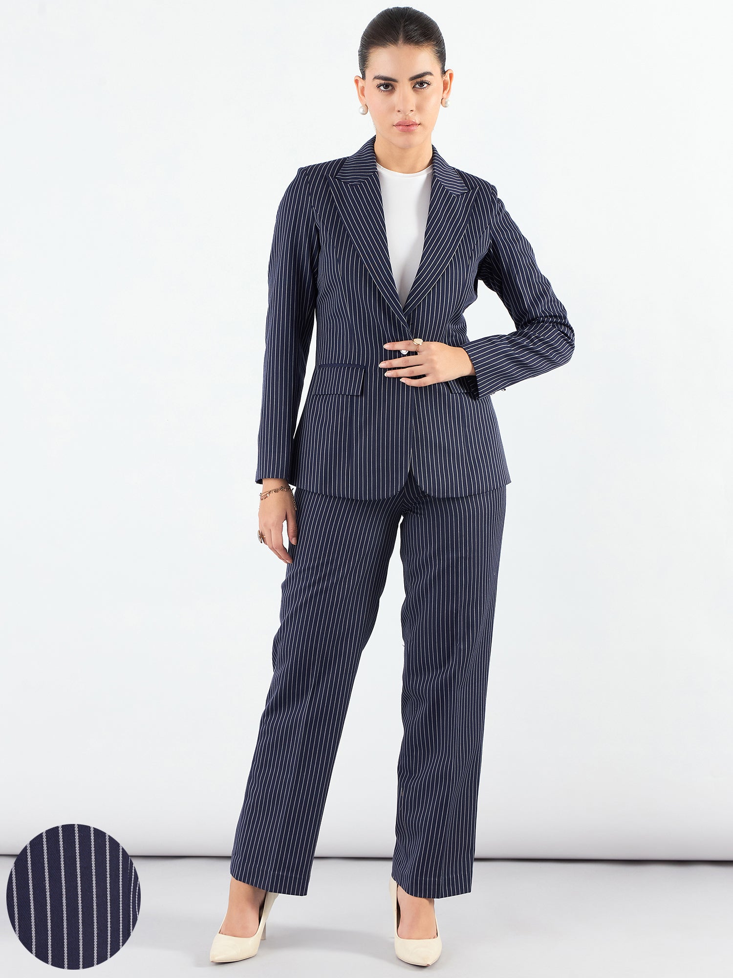 Women Striped Single-Breasted Formal Suit