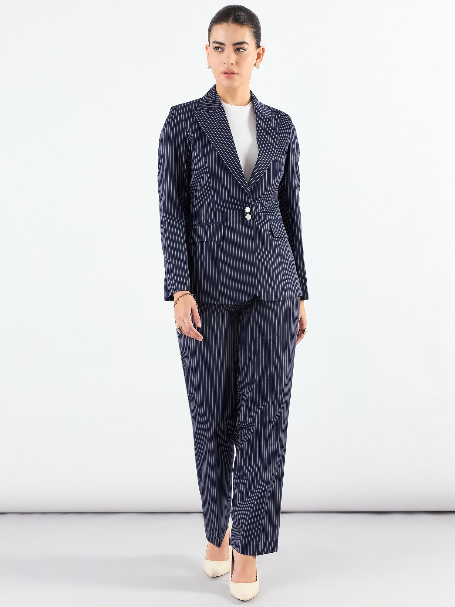 Women Striped Single-Breasted Formal Suit