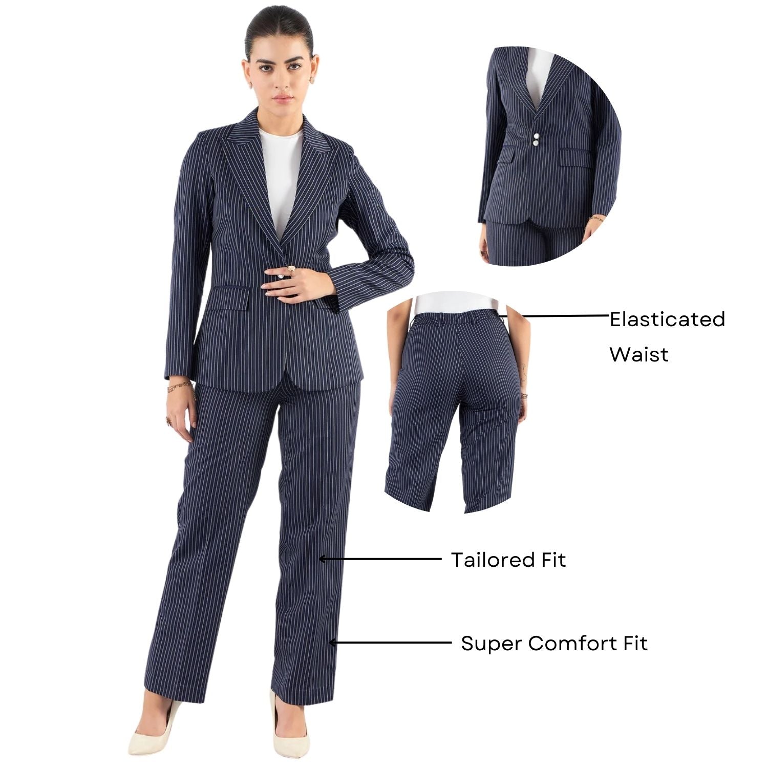 Women Striped Single-Breasted Formal Suit