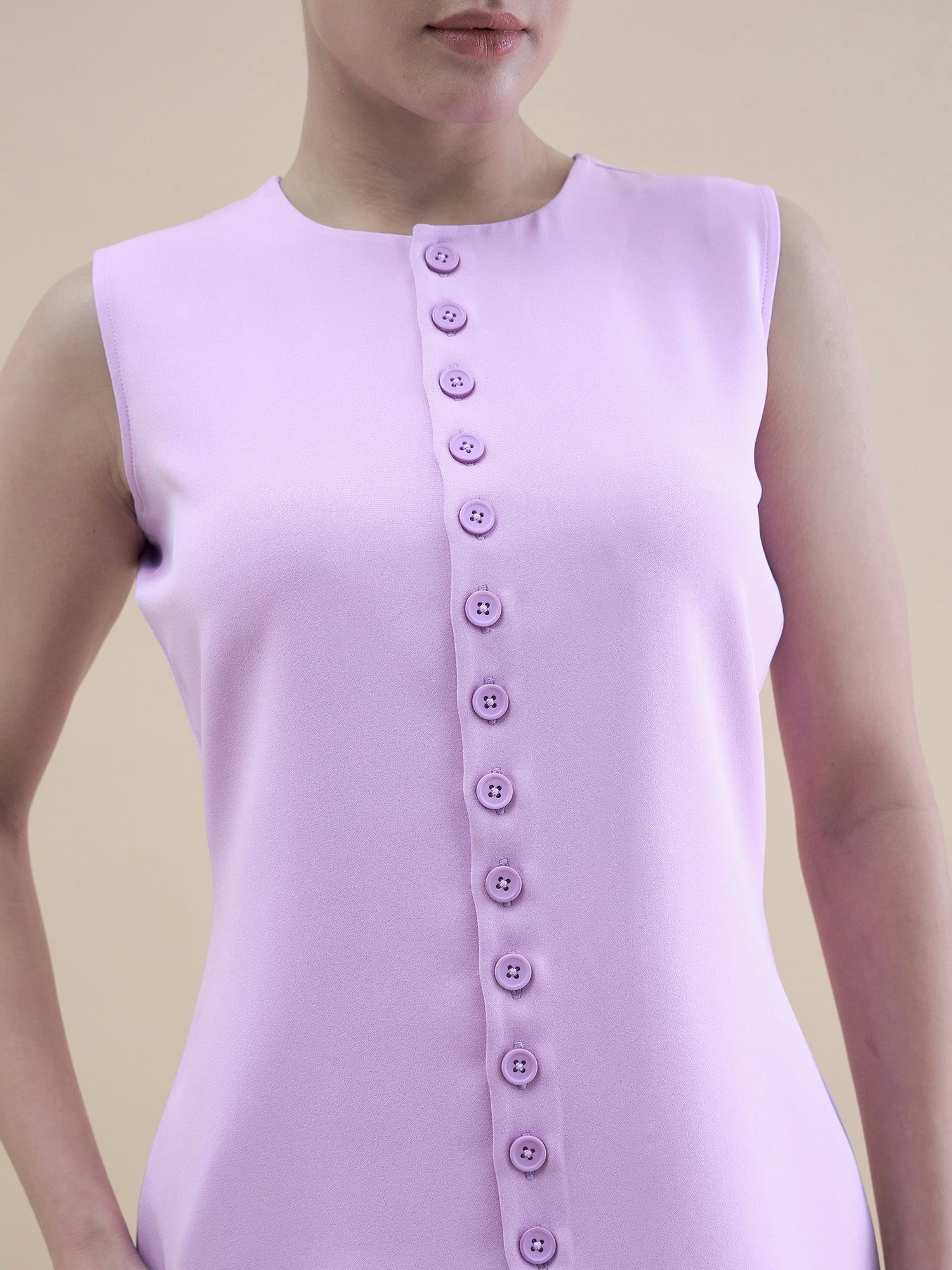 Women Lavender Button Detail Tailored Waistcoat With Loose Fit Trouser Stretchable Co-ord Set