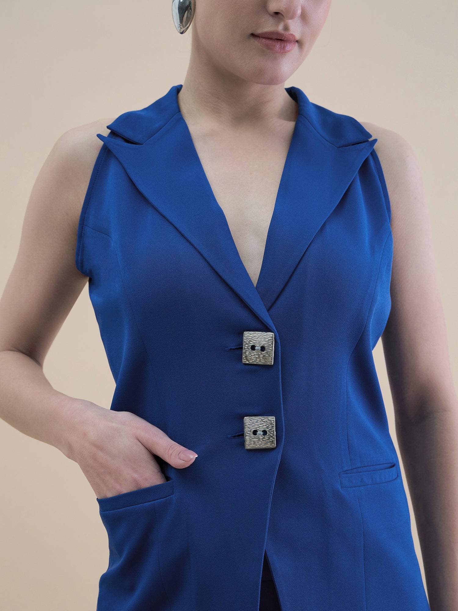 Women Lapel Collar Fitted Waistcoat And Trousers
