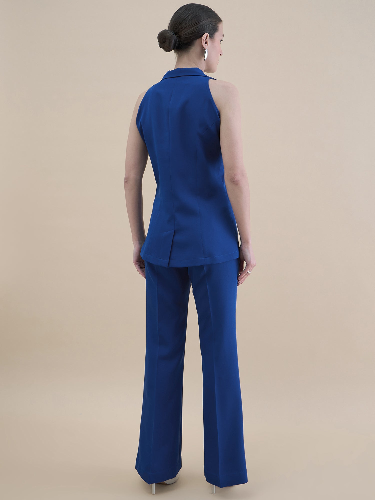 Women Lapel Collar Fitted Waistcoat And Trousers
