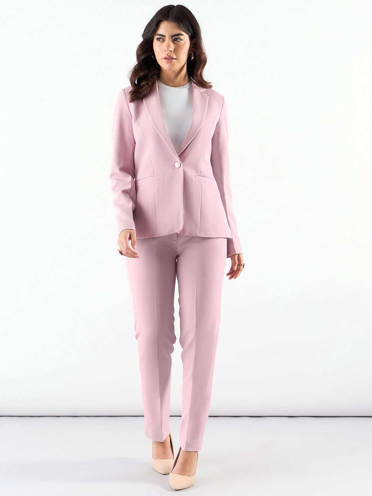 Women Peach Tailored-Fit Single-Breasted Three-Piece Formal Pantsuit