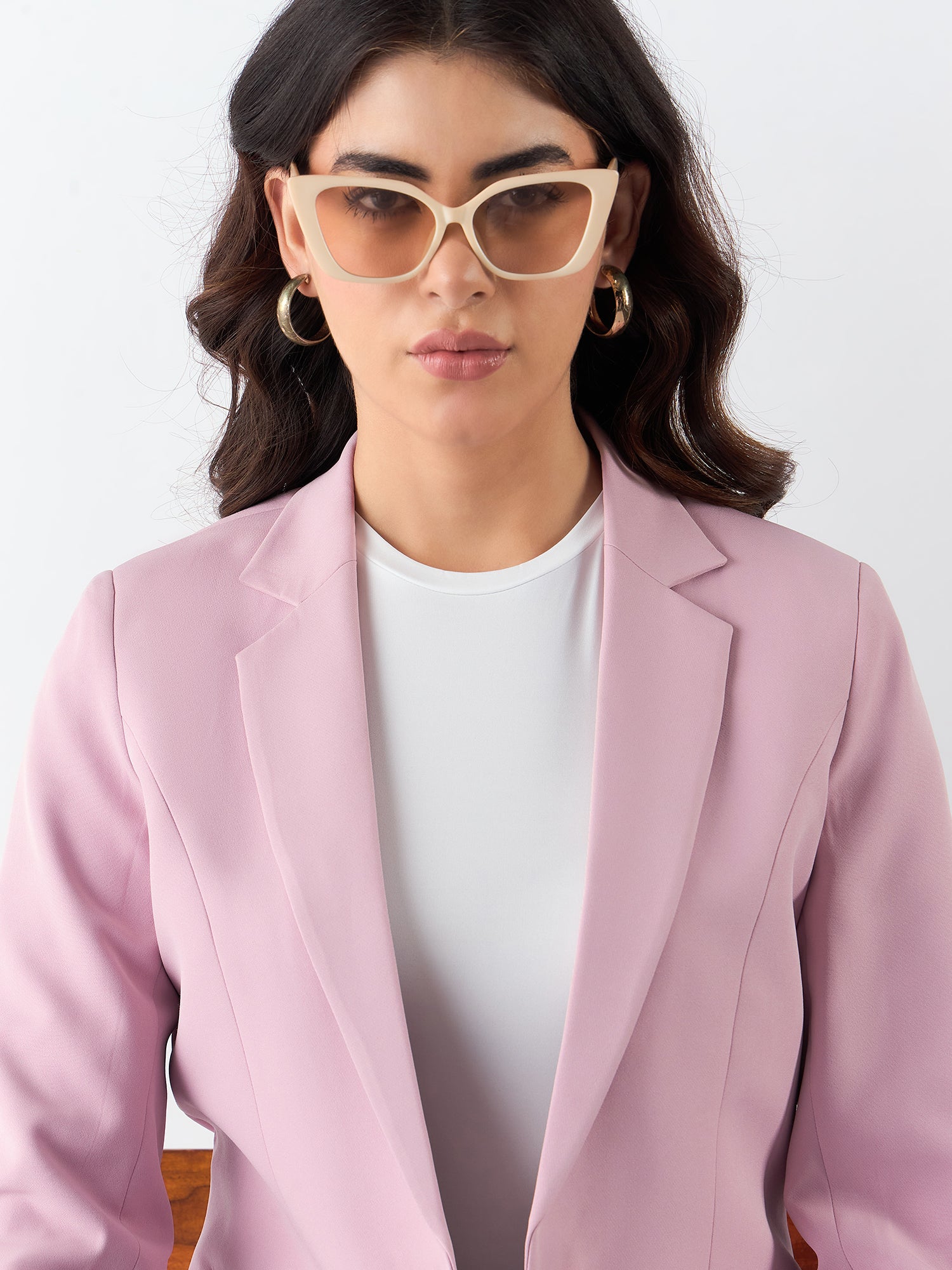 Women Pink Single-Breasted Stretch Formal Pantsuit