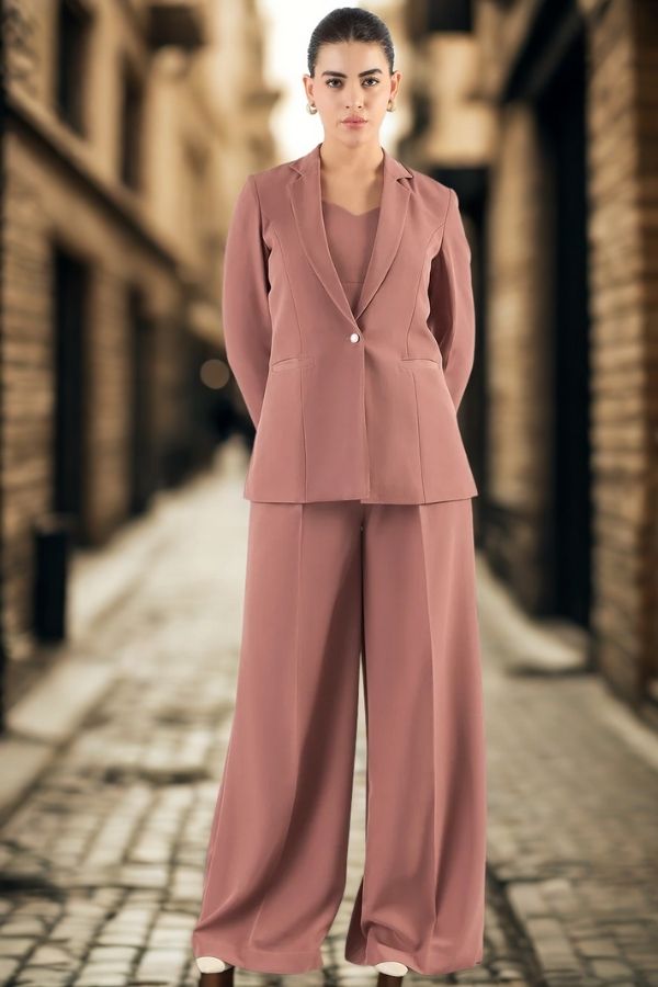 Women Peach Tailored-Fit Single-Breasted Three-Piece Formal Pantsuit