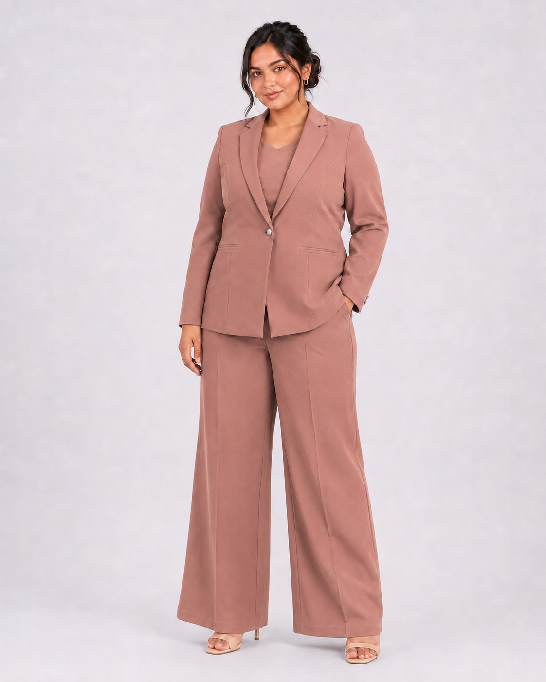 Women Peach Tailored-Fit Single-Breasted Three-Piece Formal Pantsuit