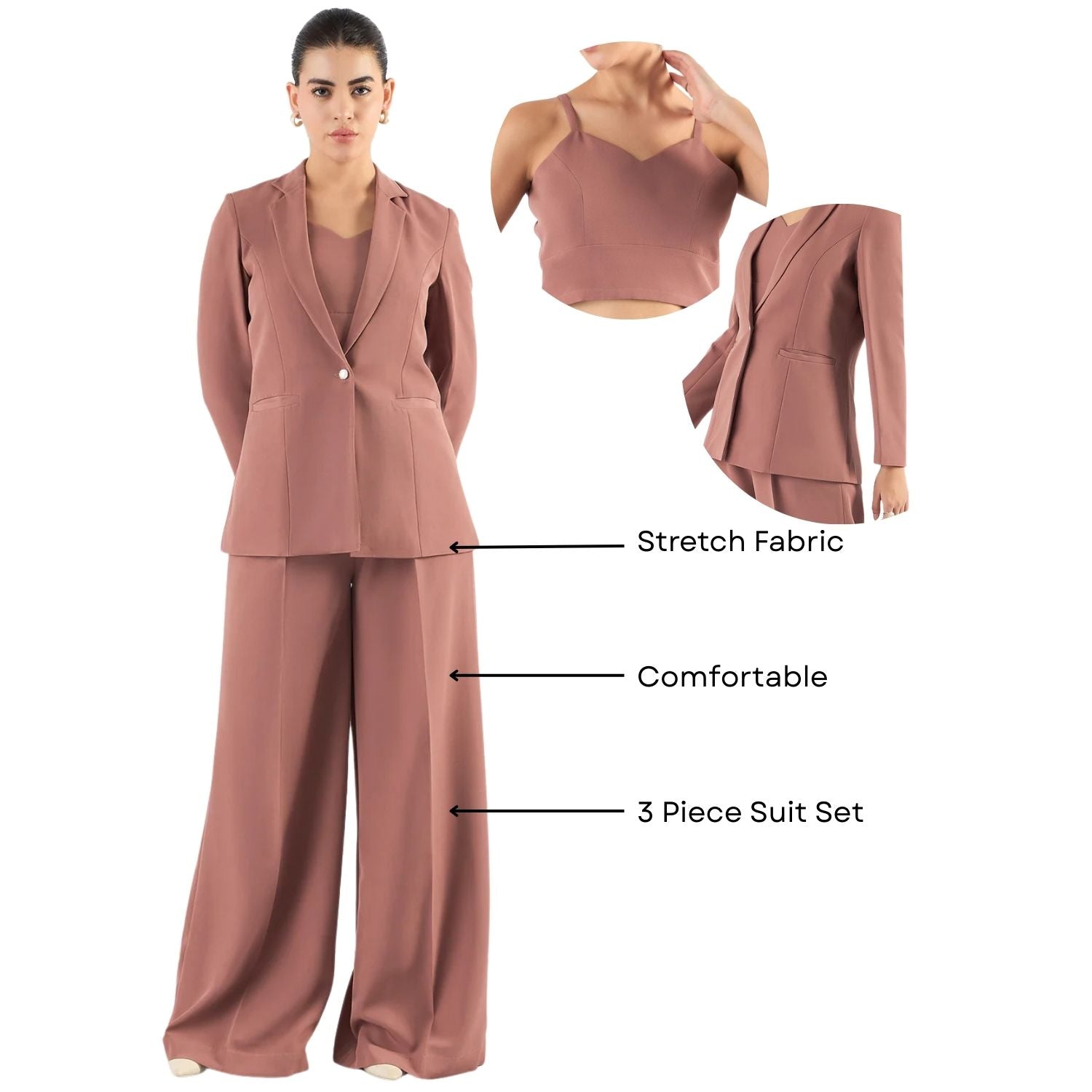 Women Tailored-Fit Single-Breasted Three-Piece Suits