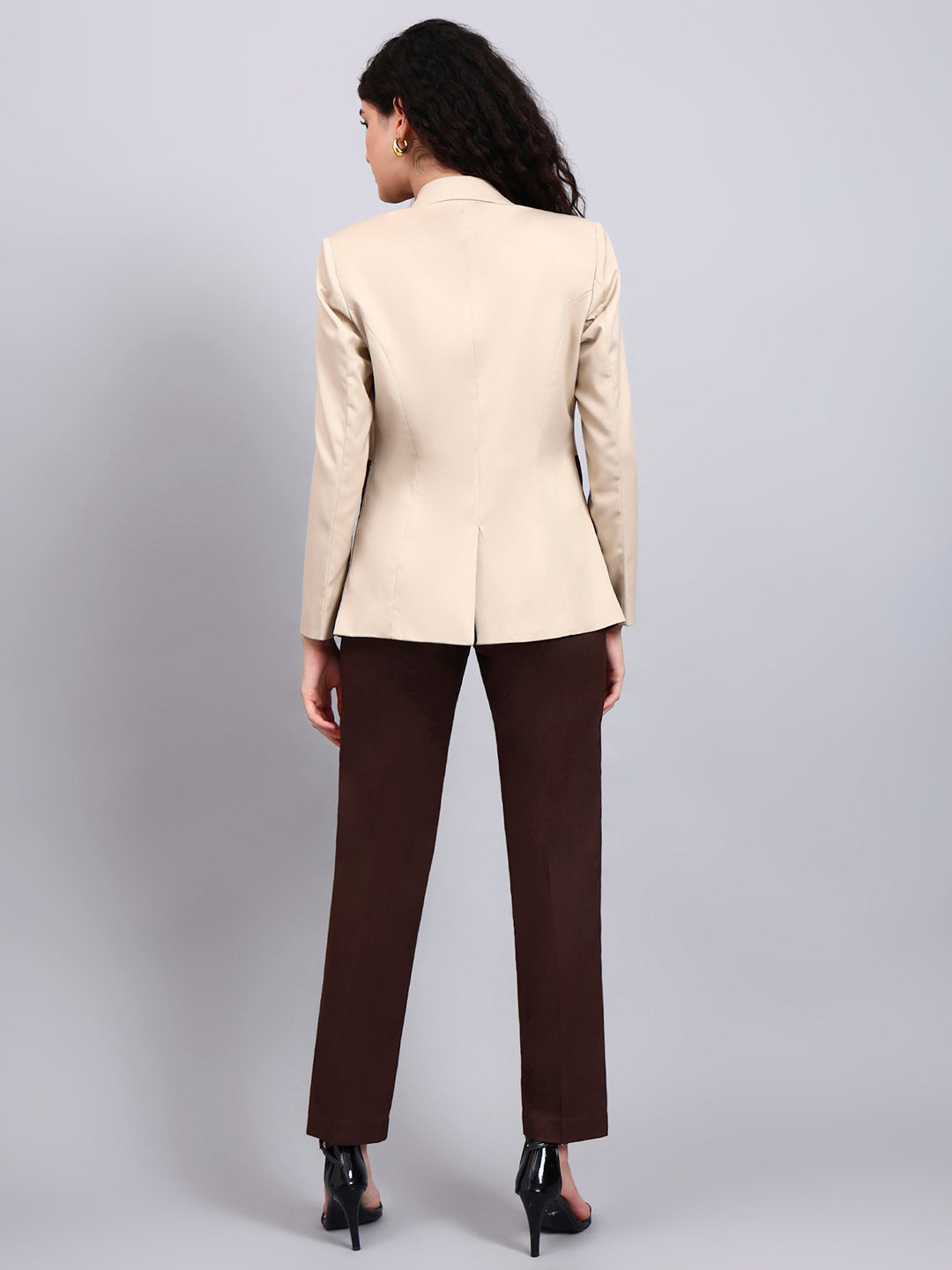 Beige And Brown Color block Suit Set