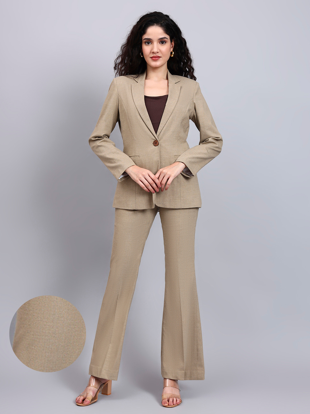 Beige Tailored Stretch Pantsuit