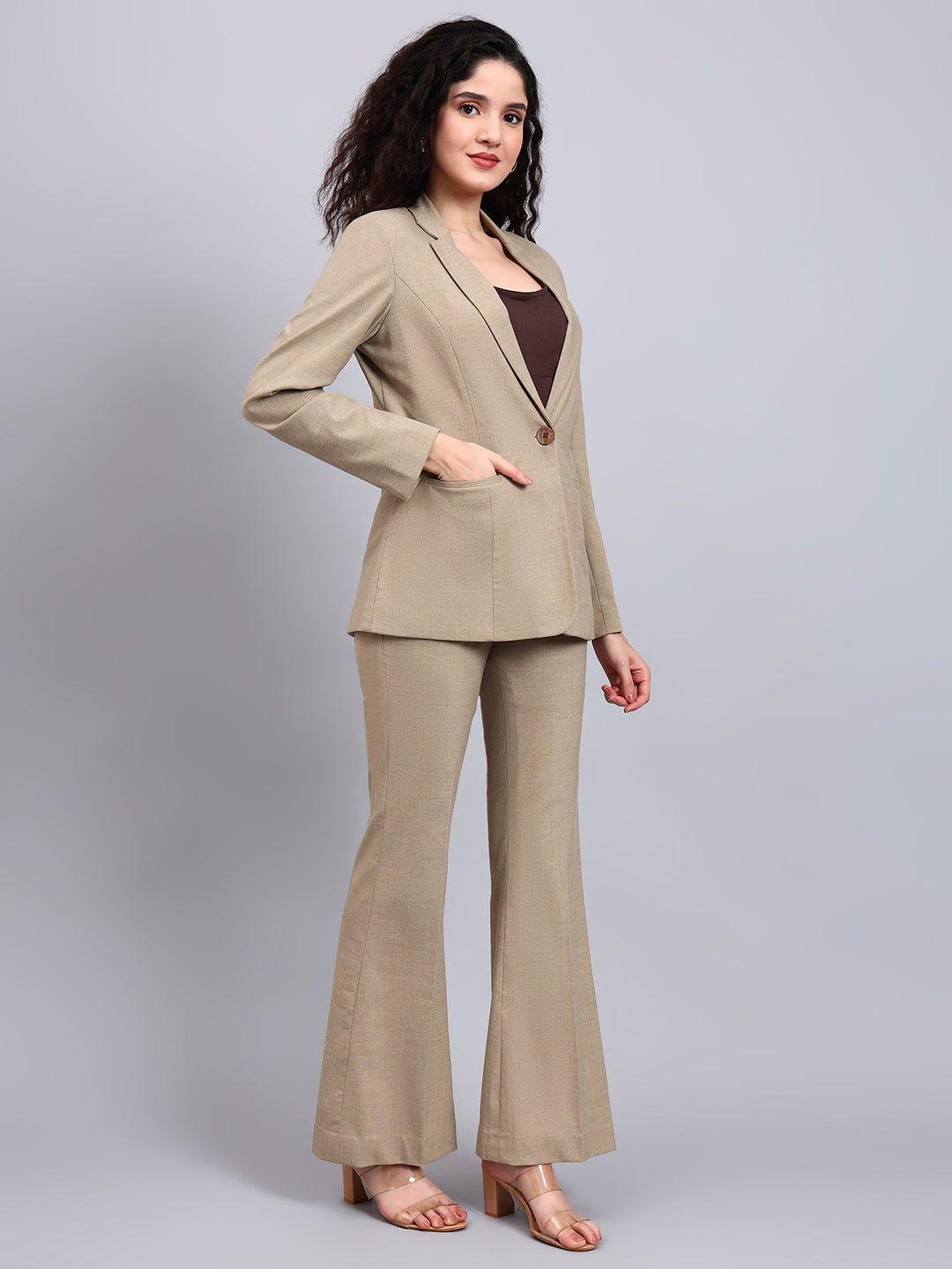 Beige Tailored Stretch Pantsuit