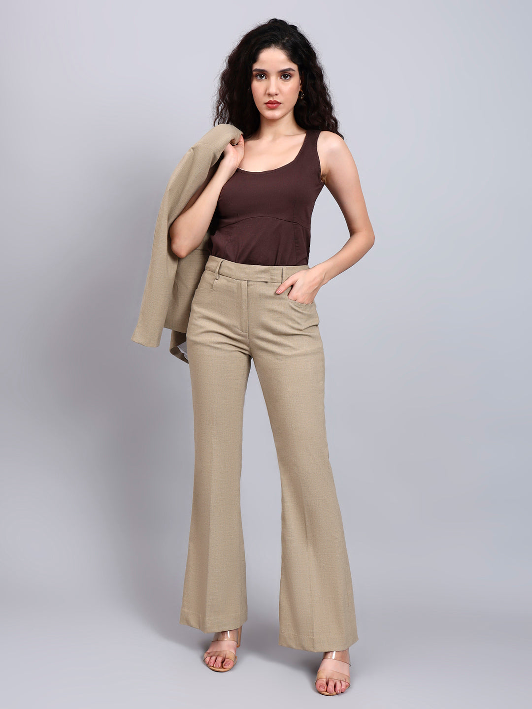 Beige Tailored Stretch Pantsuit