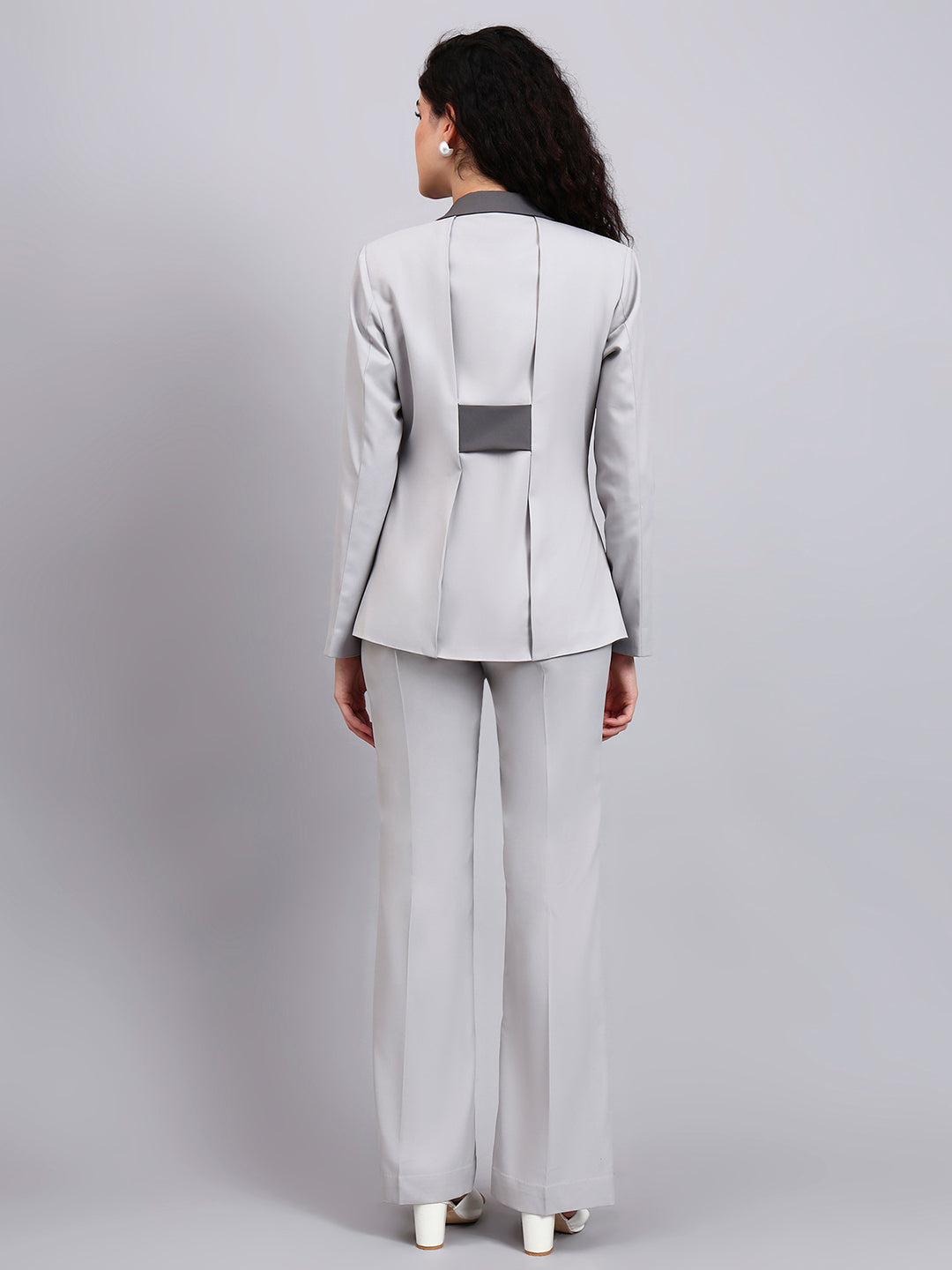 Women Light Grey Stretch Formal Power Suit