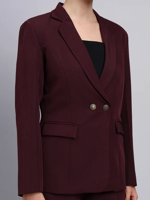 Women Burgundy Single Breasted Formal Pantsuit