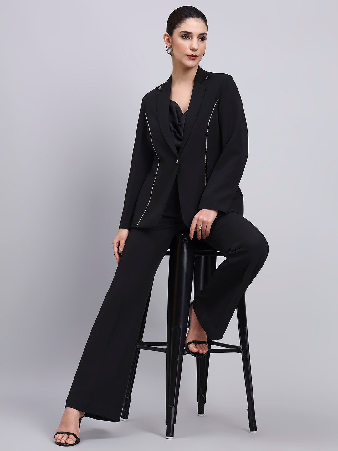 Tailored Embellished Contour Black Blazer Set