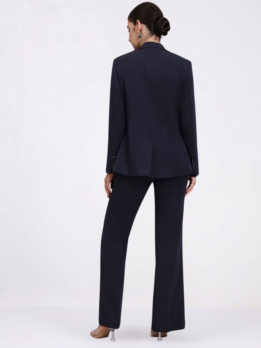 Women Navy Blue Single Breasted formal Pantsuit