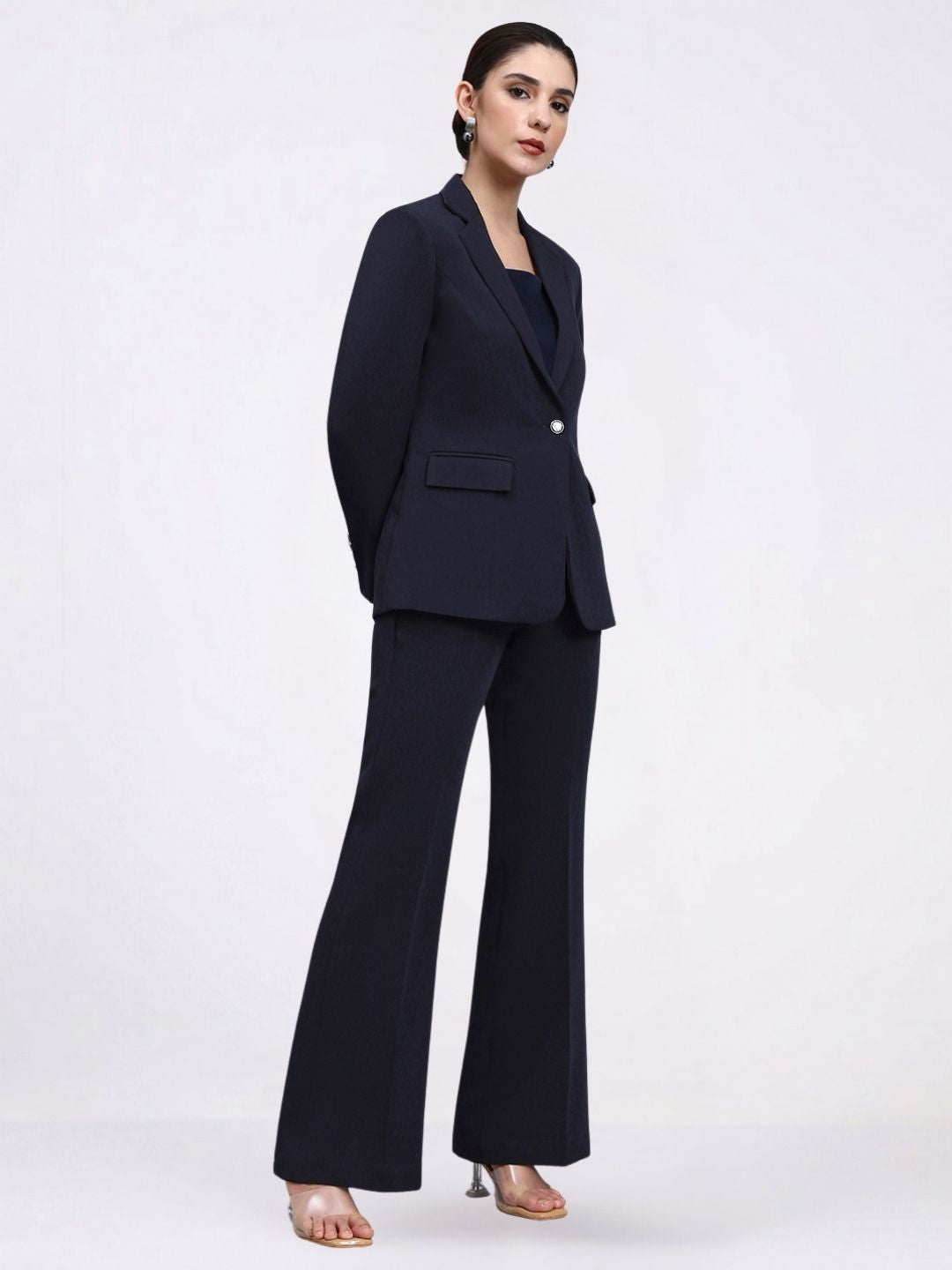 Women Navy Blue Single Breasted formal Pantsuit