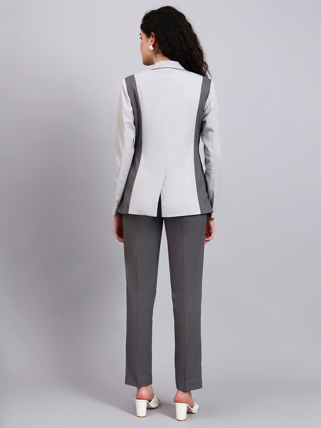 Women Two-Tone Grey Color Blocking Formal Powersuit