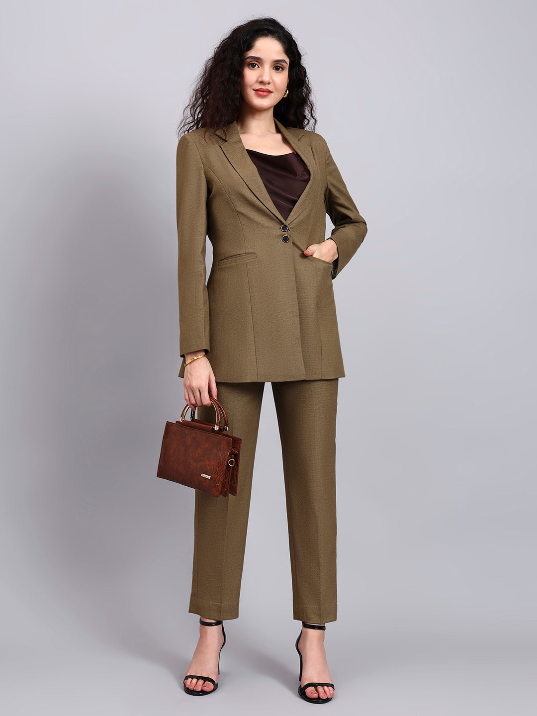 Classic Beige Notch Collar Blazer Set