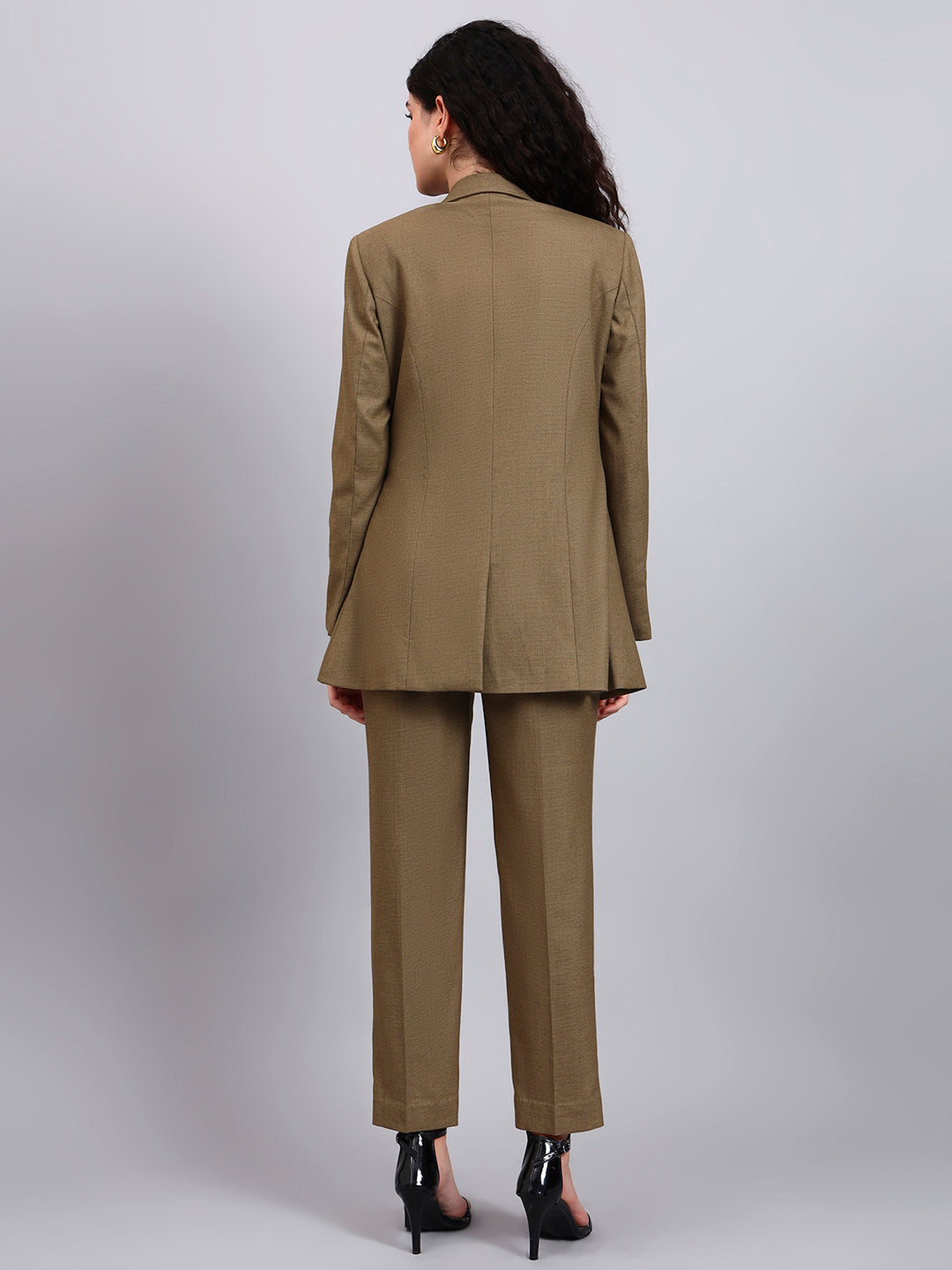 Women Classic Beige Single Breasted Notch Collar Formal Pantsuit