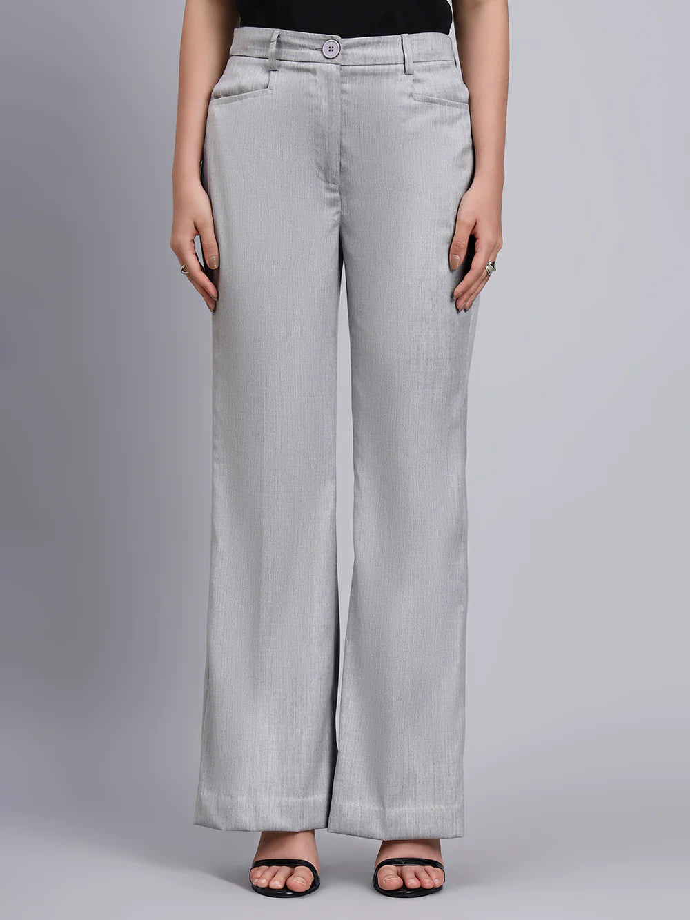 Women Light Grey Stretch Mid Rise Trouser