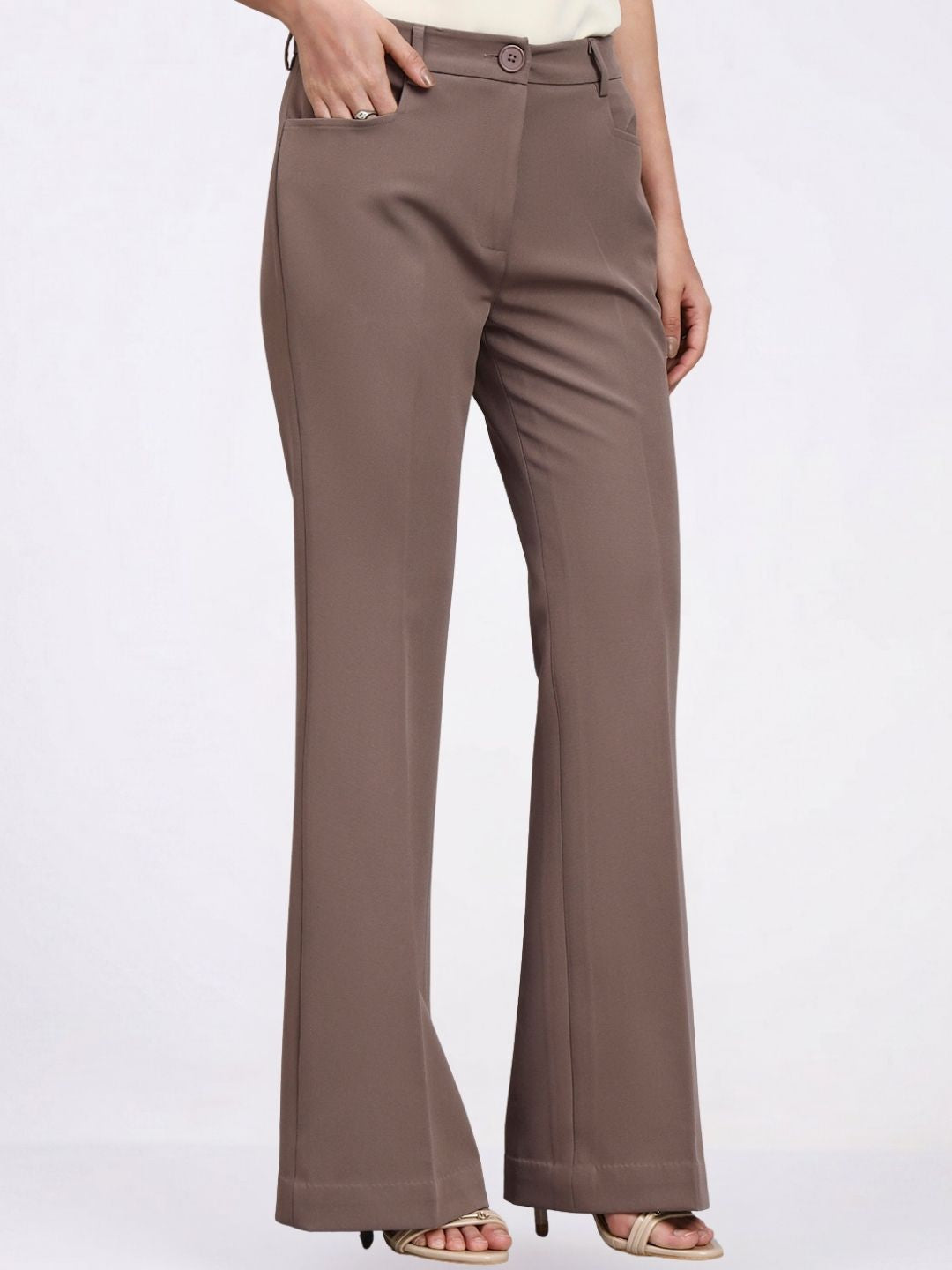 Women Beige-Brown Lapel Less Formal Powersuit
