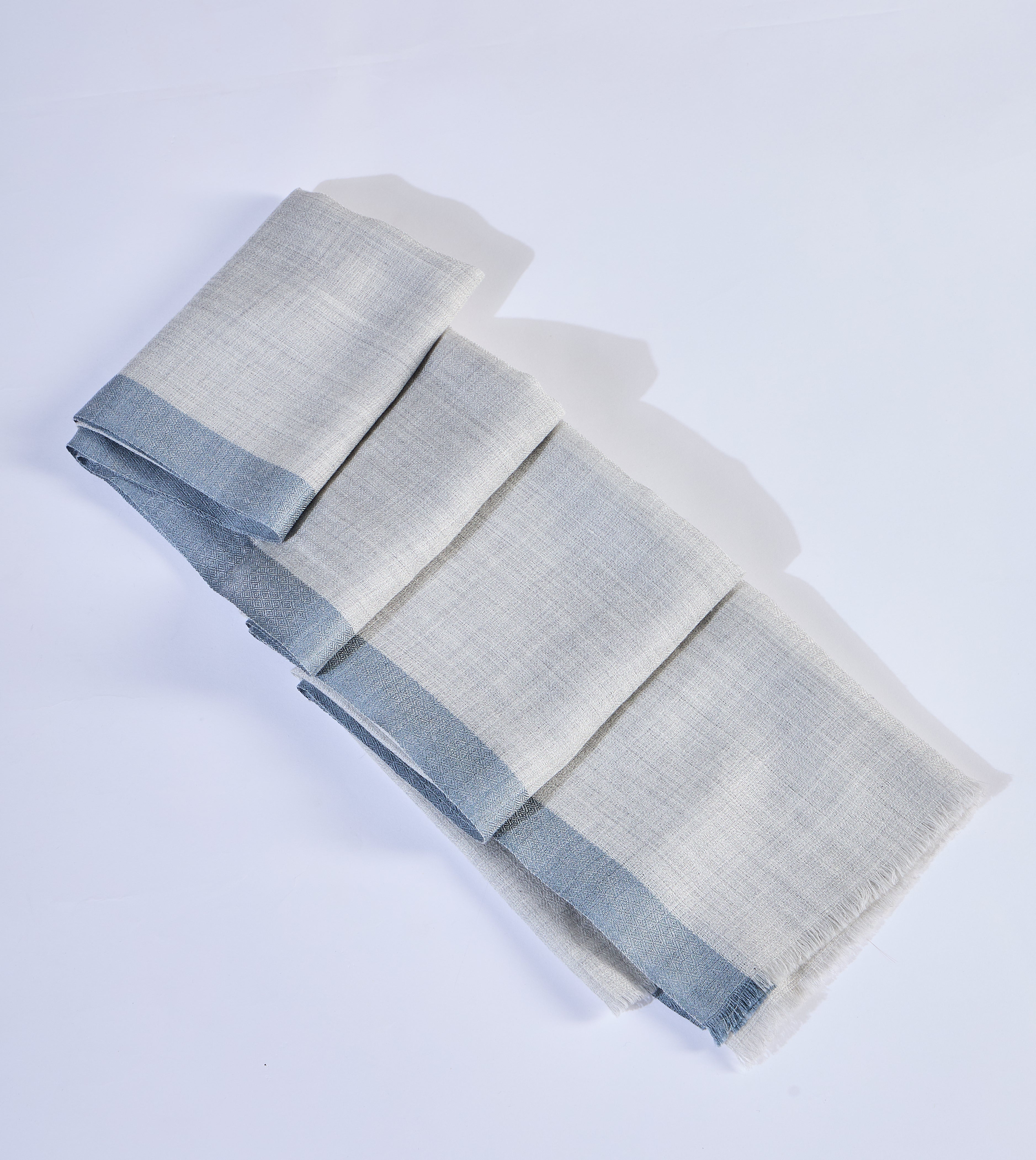 Light Grey Contrast Border Woolen Rectangular Stole for Women