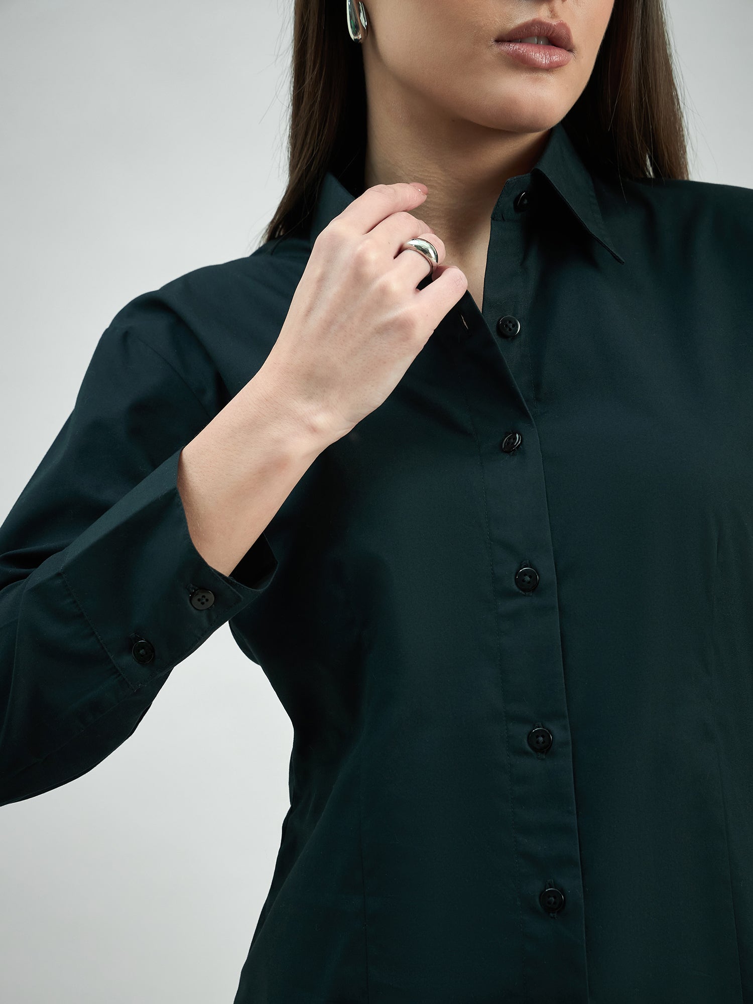 Feminine Classic Button-Down Black Poplin Shirt
