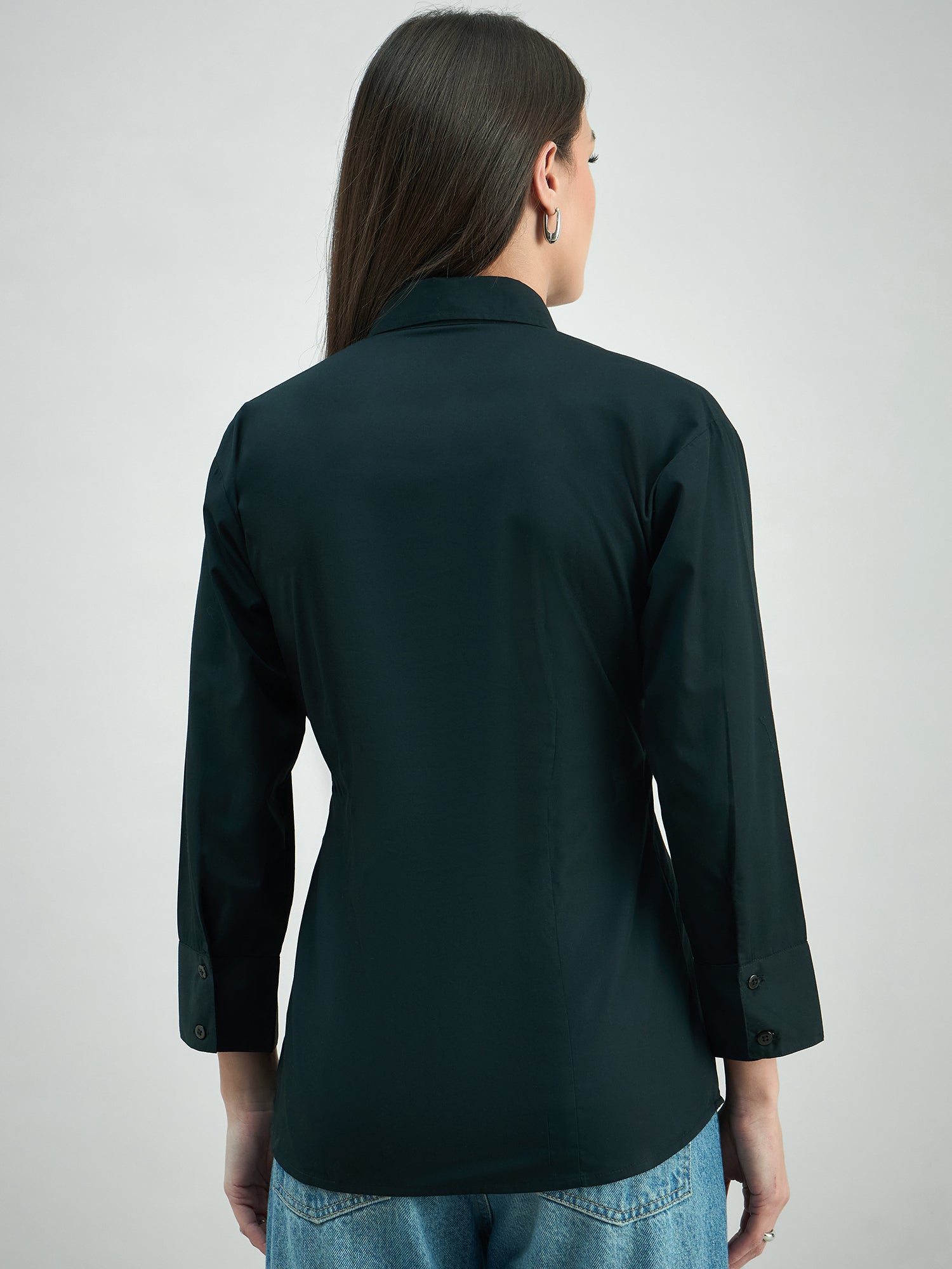 Feminine Classic Button-Down Black Poplin Shirt