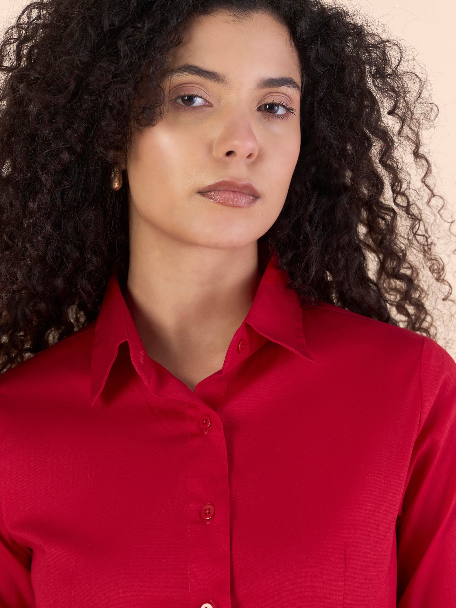 Red Cotton Blend Darted Slim- Fit Stretchable Shirt